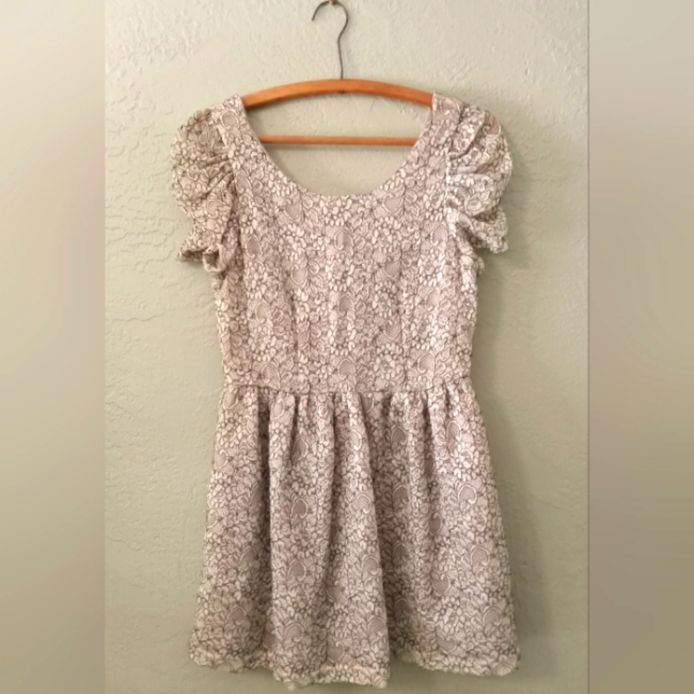Retro Blush & Black Lace Baby Doll Dress